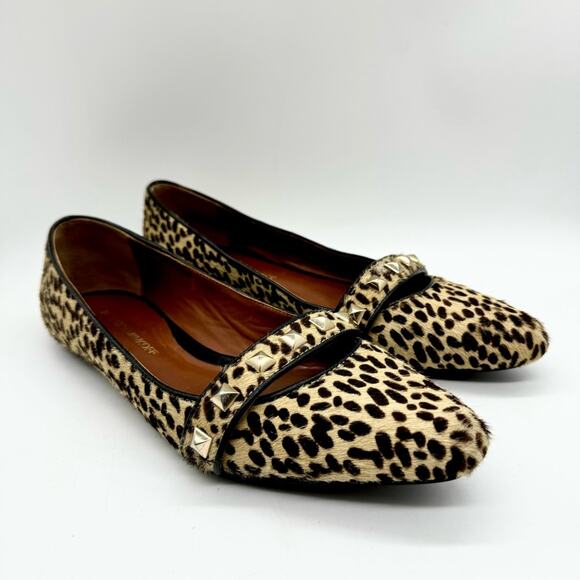 Rebecca Minkoff Ira Studded Calf Hair Pointed Toe Flats Cheetah Print Sz 9 Glam - Picture 2 of 14